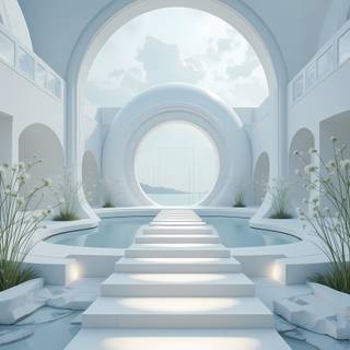 Futuristic Serenity by the Pool.