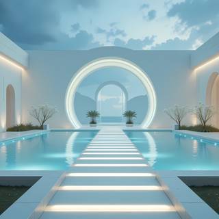 Futuristic Serenity by the Pool.