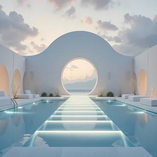 Futuristic Serenity by the Pool.