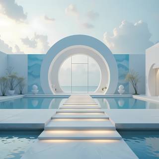 Futuristic Serenity by the Pool.