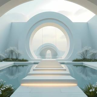 Futuristic Serenity by the Pool.