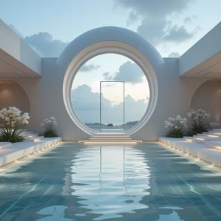 Futuristic Serenity by the Pool.