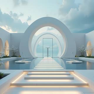 Futuristic Serenity by the Pool.