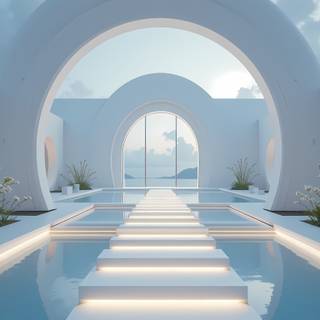 Futuristic Serenity by the Pool.
