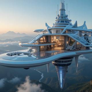 Floating mansion suspended high above 