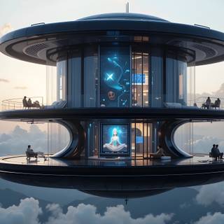 Floating mansion suspended high above 