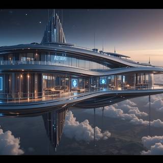 Floating mansion suspended high above 