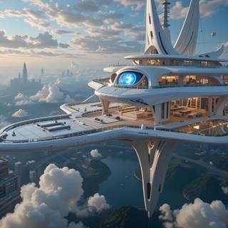 Floating mansion suspended high above 