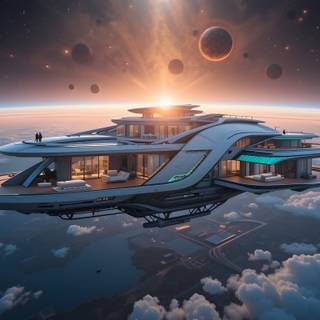 Floating mansion suspended high above 