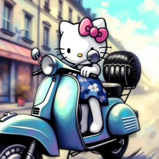Hello Kitty Riding A Scooter