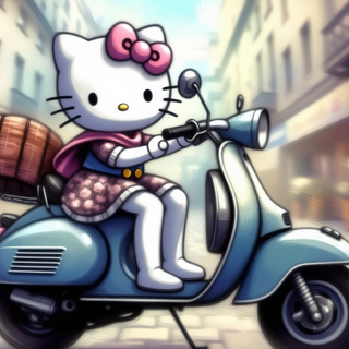 Hello Kitty Riding A Scooter