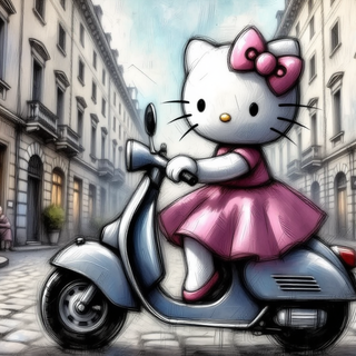 Hello Kitty Riding A Scooter