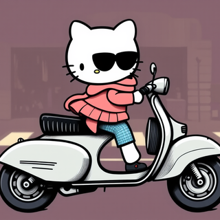 Hello Kitty Riding A Scooter