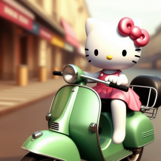 Hello Kitty Riding A Scooter