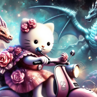 Hello Kitty Riding A Scooter
