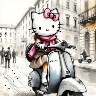 Hello Kitty Riding A Scooter