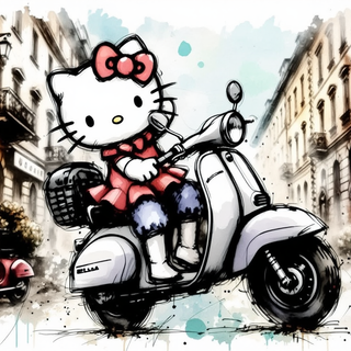 Hello Kitty Riding A Scooter