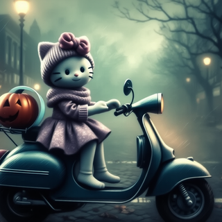 Hello Kitty Riding A Scooter