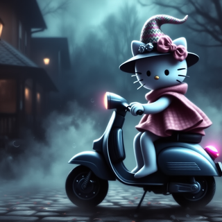 Hello Kitty Riding A Scooter