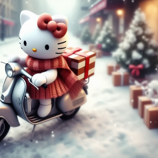 Hello Kitty Riding A Scooter