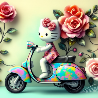 Hello Kitty Riding A Scooter