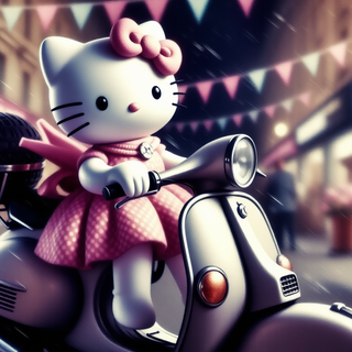Hello Kitty Riding A Scooter