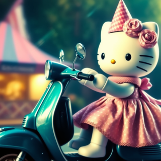 Hello Kitty Riding A Scooter