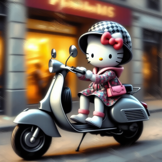 Hello Kitty Riding A Scooter
