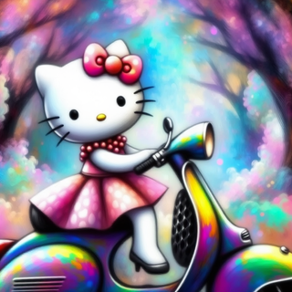 Hello Kitty Riding A Scooter