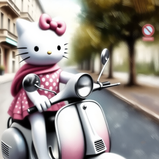 Hello Kitty Riding A Scooter