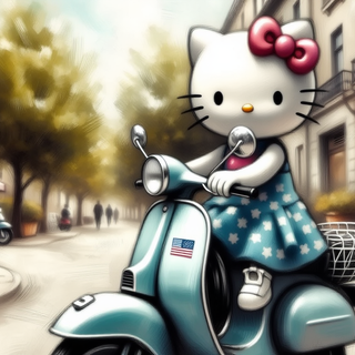 Hello Kitty Riding A Scooter