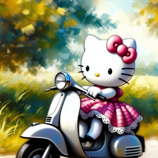 Hello Kitty Riding A Scooter