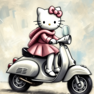 Hello Kitty Riding A Scooter