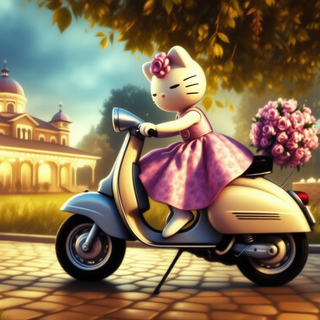 Hello Kitty Riding A Scooter