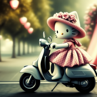 Hello Kitty Riding A Scooter