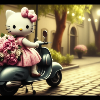 Hello Kitty Riding A Scooter