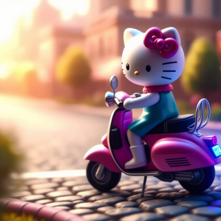 Hello Kitty Riding A Scooter