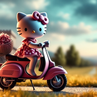Hello Kitty Riding A Scooter