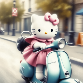 Hello Kitty Riding A Scooter