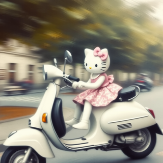 Hello Kitty Riding A Scooter