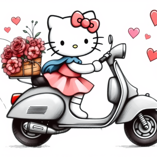 Hello Kitty Riding A Scooter