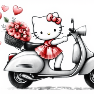 Hello Kitty Riding A Scooter