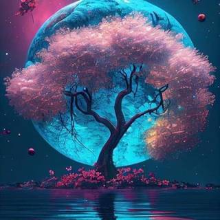 Cherry blossom tree on the water