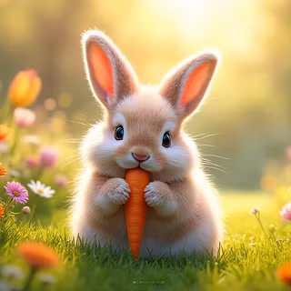 Cartoon Little Bunny With Carrot