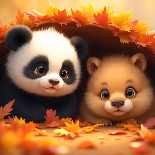 Cartoon Panda & Little Capybara