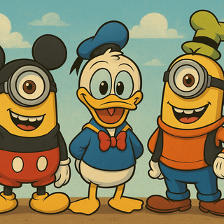 Funny and creative crossover art of Minions dressed up as beloved Disney characters! From princess costumes to classic heroes and villains, these designs mix the goofy charm of Minions with the magic of Disney.