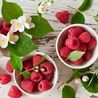 Raspberries In Blue Green Basket
