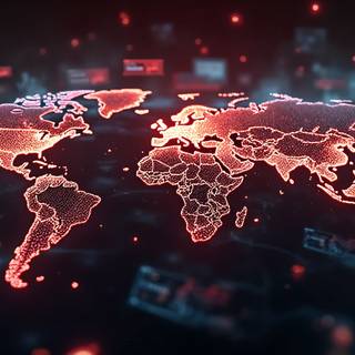 Red Glowing Digital World Map