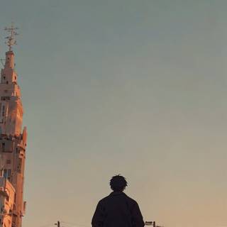 A lonely boy in sunset