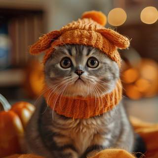 Gray Cat In An Orange Hat